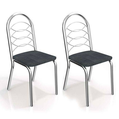 Tamanhos, Medidas e Dimensões do produto Conjunto 2 Cadeiras Holanda Cromado Preto Linho Cinza