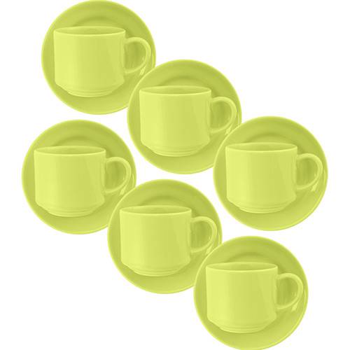 Tamanhos, Medidas e Dimensões do produto Conjunto com 6 Xícaras de Chá Reta 200ml com Pires Donna Verde - Biona