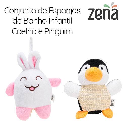 Tamanhos, Medidas e Dimensões do produto Conjunto com 2 Esponjas de Banho Infantil | Coelho e Pinguim | Zena