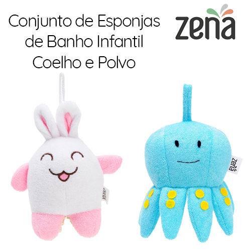 Tamanhos, Medidas e Dimensões do produto Conjunto com 2 Esponjas de Banho Infantil | Coelho e Polvo | Zena
