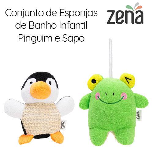 Tamanhos, Medidas e Dimensões do produto Conjunto com 2 Esponjas de Banho Infantil | Pinguim e Sapo | Zena