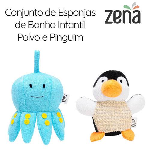 Tamanhos, Medidas e Dimensões do produto Conjunto com 2 Esponjas de Banho Infantil | Polvo e Pinguim | Zena