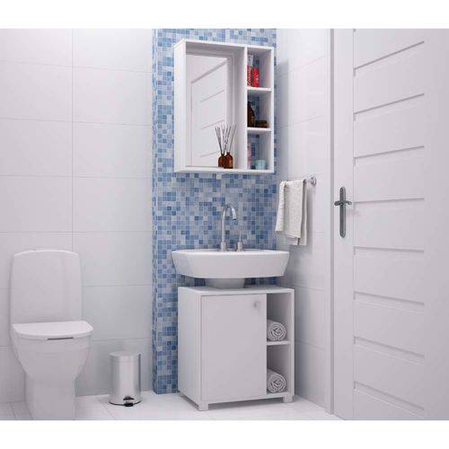 Tamanhos, Medidas e Dimensões do produto Conjunto de Banheiro Armário com Gabinete 2 Nichos - Branco