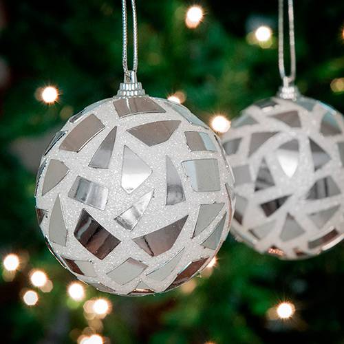 Tamanhos, Medidas e Dimensões do produto Conjunto de Bolas Brancas Espelhadas 5 Peças 8cm - Orb Christmas