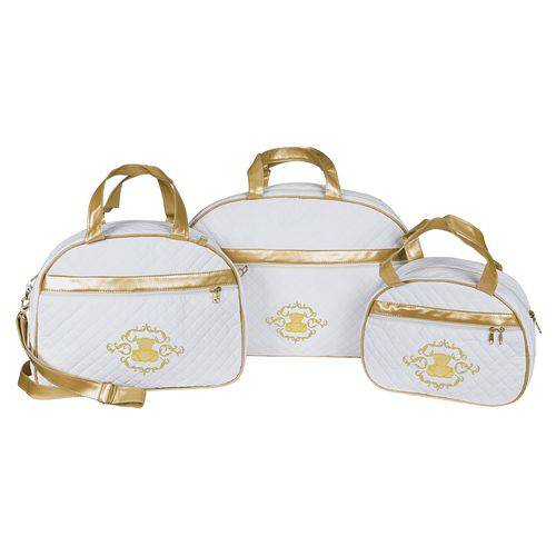 Tamanhos, Medidas e Dimensões do produto Conjunto de Bolsas Maternidade Glamour Branco C/ Dourado 3 Peças