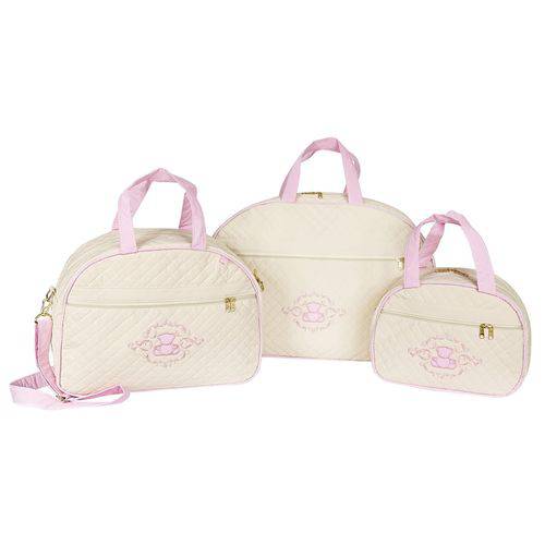 Tamanhos, Medidas e Dimensões do produto Conjunto de Bolsas Maternidade Glamour Palha/rosa 3 Peças