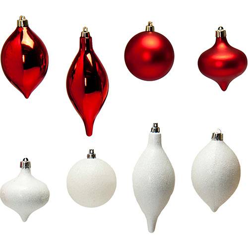 Tamanhos, Medidas e Dimensões do produto Conjunto de Enfeites e Bolas Nas Cores Vermelhas, e Brancas 40 Unidades - Christmas Traditions