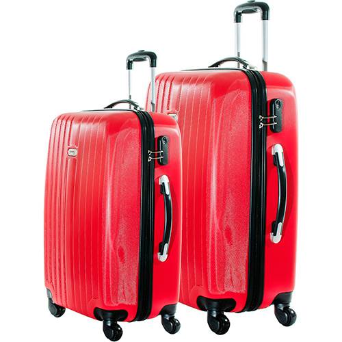 Tamanhos, Medidas e Dimensões do produto Conjunto de Malas 2 Peças (M e G) Vermelha em ABS e Cadeado Embutido - Travel Max