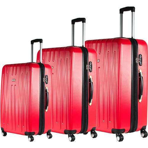 Tamanhos, Medidas e Dimensões do produto Conjunto de Malas 3 Peças (P, M e G) Vermelho em ABS e Cadeado Embutido - Travel Max