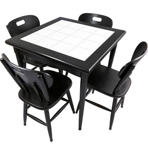 Tamanhos, Medidas e Dimensões do produto Conjunto de Mesa Boteco com 4 Cadeiras Azulejo Branco 80x80cm Preto - Tambo