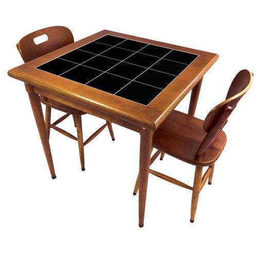 Tamanhos, Medidas e Dimensões do produto Conjunto de Mesa Boteco com 2 Cadeiras Azulejo Preto e Madeira 80x80cm Imbuia - Tambo