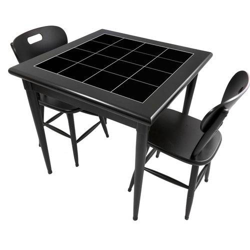Tamanhos, Medidas e Dimensões do produto Conjunto de Mesa Boteco com 2 Cadeiras Azulejo Preto e Madeira 80x80cm Preto - Tambo