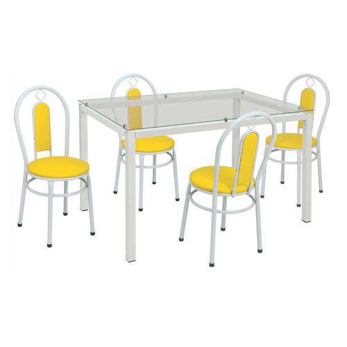 Tamanhos, Medidas e Dimensões do produto Conjunto de Mesa com 4 Cadeiras Kiara Corino Branco e Amarelo - Única