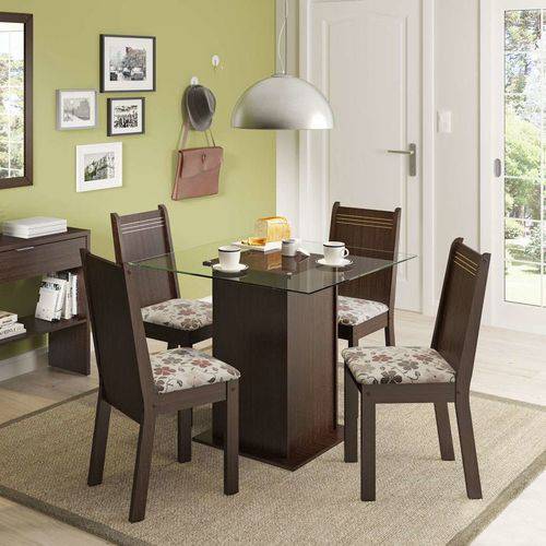 Tamanhos, Medidas e Dimensões do produto Conjunto de Mesa com 4 Cadeiras Lucy Tabaco e Floral Hibiscos