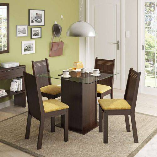 Tamanhos, Medidas e Dimensões do produto Conjunto de Mesa com 4 Cadeiras Lucy Tabaco e Palha