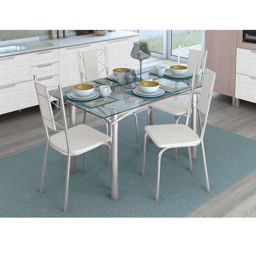 Tamanhos, Medidas e Dimensões do produto Conjunto de Mesa com 4 Cadeiras Mathaios Cromado com Branco