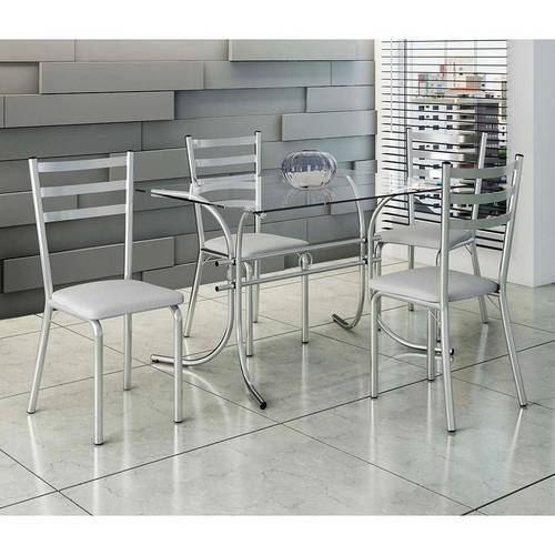 Tamanhos, Medidas e Dimensões do produto Conjunto de Mesa com 4 Cadeiras Nina Prata e Branco - Única
