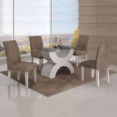 Tamanhos, Medidas e Dimensões do produto Conjunto de Mesa com 4 Cadeiras Olímpia Suede Amassado Branco e Capuccino