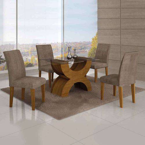 Tamanhos, Medidas e Dimensões do produto Conjunto de Mesa com 4 Cadeiras Olímpia Suede Amassado Imbuia Mel e Capuccino