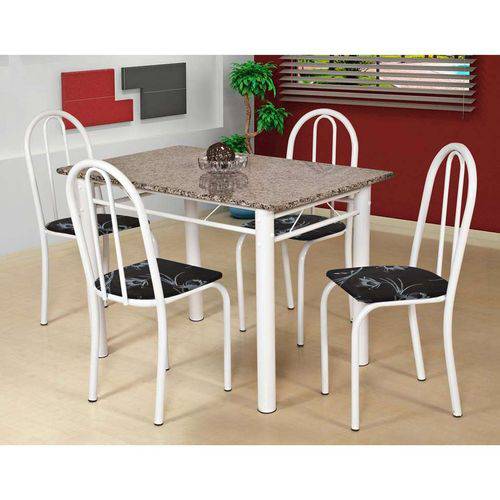 Tamanhos, Medidas e Dimensões do produto Conjunto de Mesa com 4 Cadeiras Sara Branco e Preto Flor