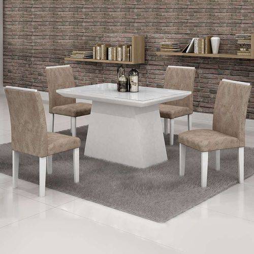 Tamanhos, Medidas e Dimensões do produto Conjunto de Mesa com 4 Cadeiras Sevilha Iii Suede Branco e Bege