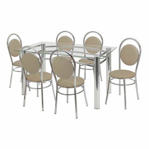 Tamanhos, Medidas e Dimensões do produto Conjunto de Mesa com 6 Cadeiras Ana Paula Corino Bege e Cromado - Única