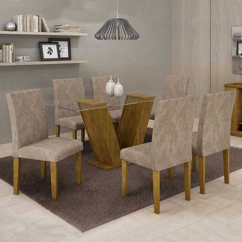 Tamanhos, Medidas e Dimensões do produto Conjunto de Mesa com 6 Cadeiras Classic Suede Ypê e Bege
