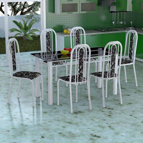 Tamanhos, Medidas e Dimensões do produto Conjunto de Mesa com 6 Cadeiras Granada Branco e Preto Floral Vd