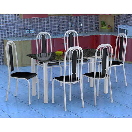Tamanhos, Medidas e Dimensões do produto Conjunto de Mesa com 6 Cadeiras Granada Branco e Preto Liso