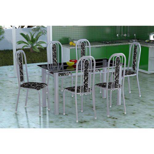 Tamanhos, Medidas e Dimensões do produto Conjunto de Mesa com 6 Cadeiras Granada Prata e Preto Floral Vd