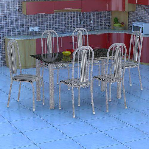 Tamanhos, Medidas e Dimensões do produto Conjunto de Mesa com 6 Cadeiras Granada Prata e Preto Listrado Gr