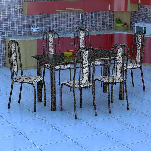 Tamanhos, Medidas e Dimensões do produto Conjunto de Mesa com 6 Cadeiras Granada Preto e Branco Floral Gr