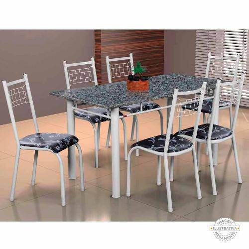 Tamanhos, Medidas e Dimensões do produto Conjunto de Mesa com 6 Cadeiras Lisboa Branco Liso e Preto Floral