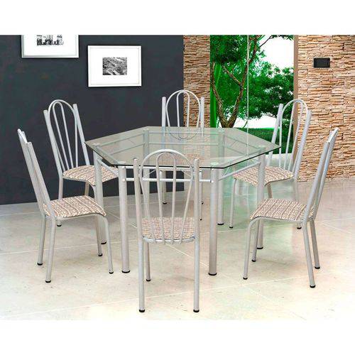 Tamanhos, Medidas e Dimensões do produto Conjunto de Mesa com 6 Cadeiras Lorena Branco e Estampa Rattan