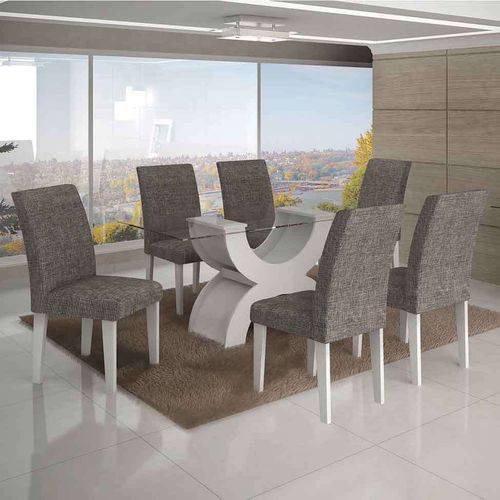 Tamanhos, Medidas e Dimensões do produto Conjunto de Mesa com 6 Cadeiras Olímpia I Linho Branco e Cinza