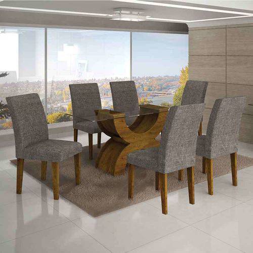 Tamanhos, Medidas e Dimensões do produto Conjunto de Mesa com 6 Cadeiras Olímpia I Linho Canela e Cinza