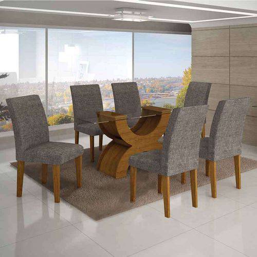 Tamanhos, Medidas e Dimensões do produto Conjunto de Mesa com 6 Cadeiras Olímpia I Linho Imbuia Mel e Cinza