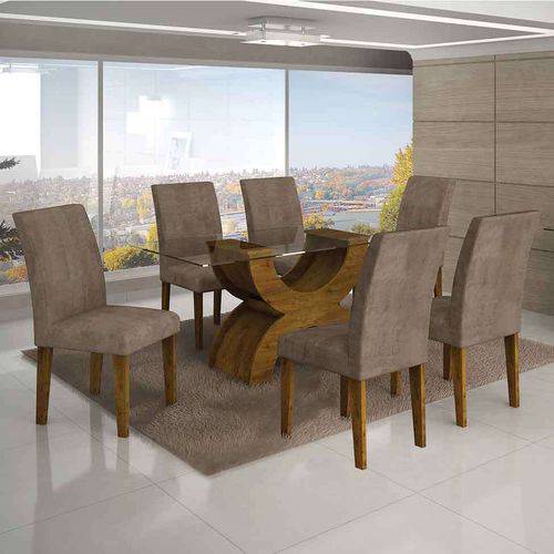Tamanhos, Medidas e Dimensões do produto Conjunto de Mesa com 6 Cadeiras Olímpia I Suede Amassado Canela e Capuccino