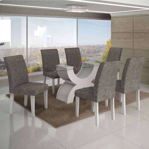 Tamanhos, Medidas e Dimensões do produto Conjunto de Mesa com 6 Cadeiras Olímpia Ii Linho Branco e Cinza