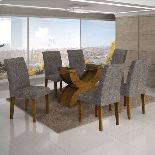 Tamanhos, Medidas e Dimensões do produto Conjunto de Mesa com 6 Cadeiras Olímpia Ii Linho Canela e Cinza
