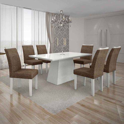 Tamanhos, Medidas e Dimensões do produto Conjunto de Mesa com 6 Cadeiras Pampulha I Linho Branco e Marrom