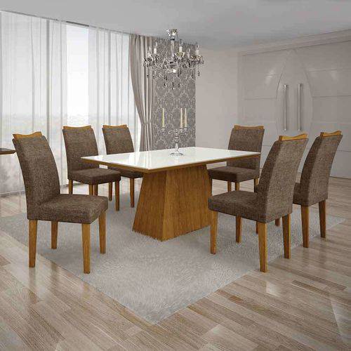 Tamanhos, Medidas e Dimensões do produto Conjunto de Mesa com 6 Cadeiras Pampulha I Linho Imbuia Mel e Marrom