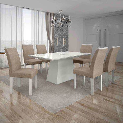 Tamanhos, Medidas e Dimensões do produto Conjunto de Mesa com 6 Cadeiras Pampulha Ii Linho Branco e Bege
