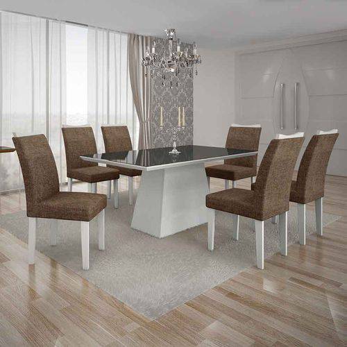 Tamanhos, Medidas e Dimensões do produto Conjunto de Mesa com 6 Cadeiras Pampulha Ii Linho Branco e Marrom