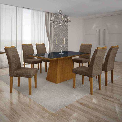 Tamanhos, Medidas e Dimensões do produto Conjunto de Mesa com 6 Cadeiras Pampulha Ii Linho Imbuia Mel e Marrom