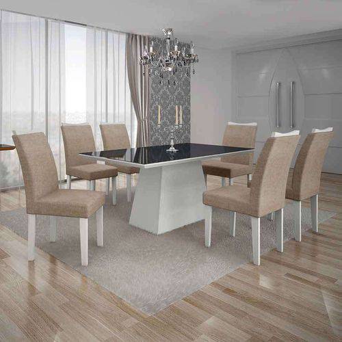 Tamanhos, Medidas e Dimensões do produto Conjunto de Mesa com 6 Cadeiras Pampulha Iv Linho Branco e Bege