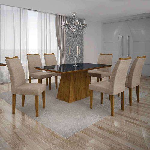 Tamanhos, Medidas e Dimensões do produto Conjunto de Mesa com 6 Cadeiras Pampulha Iv Linho Canela e Bege