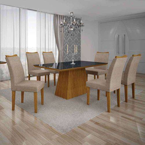 Tamanhos, Medidas e Dimensões do produto Conjunto de Mesa com 6 Cadeiras Pampulha Iv Linho Imbuia Mel e Bege