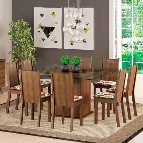Tamanhos, Medidas e Dimensões do produto Conjunto de Mesa com 8 Cadeiras Camila Rustic e Floral Hibiscos