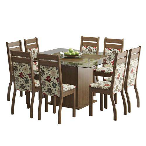 Tamanhos, Medidas e Dimensões do produto Conjunto de Mesa com 8 Cadeiras Louise Rustic e Floral Hibiscos
